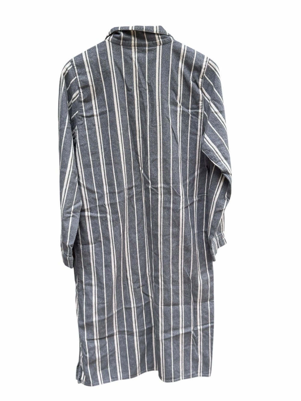 Garnet Hill Flannel Shirt Dress Small Gray Blue White Stripe 100% Cotton - Picture 6 of 10